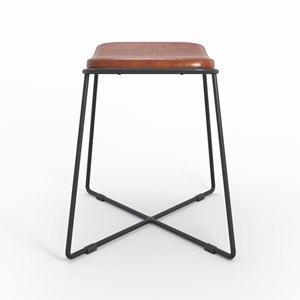 Tabouret en cuir marron et pieds en métal noir - germain