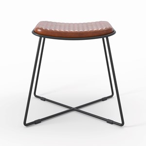 Tabouret en cuir marron et pieds en métal noir - germain
