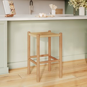 Tabouret pour ilot central 65 cm en teck et rotin - kaïa