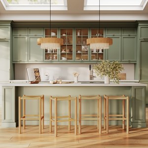 Tabouret pour ilot central 65 cm en teck et rotin - kaïa