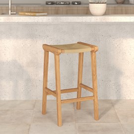 Tabouret pour ilot central 68 cm en teck et rotin - kuna