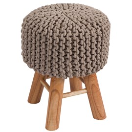 Petit tabouret tricot en coton taupe - lisa