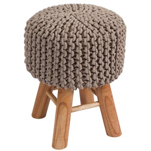 Petit tabouret tricot en coton taupe - lisa