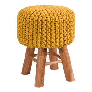 Petit tabouret tricot en coton jaune moutarde - lisa