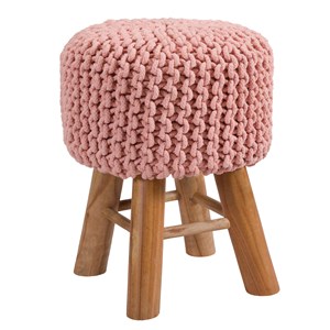 Petit tabouret tricot en coton rose poudré - lisa