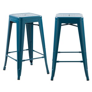 Lot de 2 tabourets pour îlot central 66 cm en métal bleu mat - indus