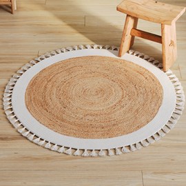 Tapis rond en jute naturel et blanc d120 cm - anais