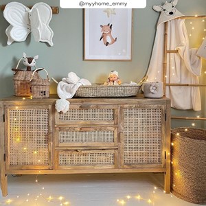 Buffet en cannage et bois 2 portes 3 tiroirs - tiki