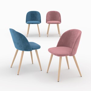 Pack 4 chaises en velours bleu et rose - cozy