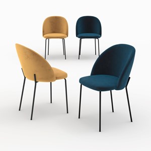 Pack 4 chaises en velours jaune moutarde et bleu foncé - karl