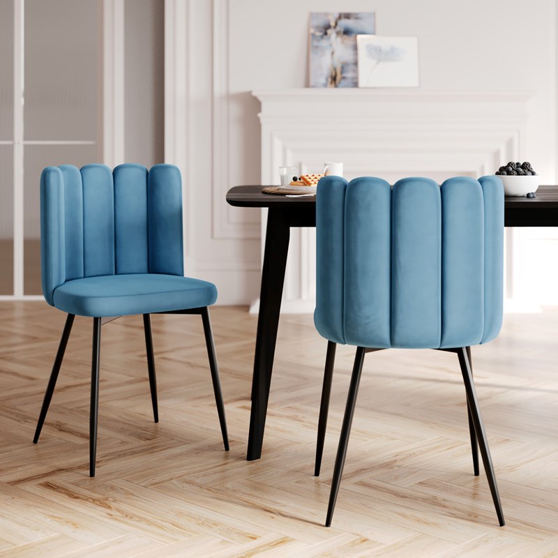 Rendez-vous Déco - Pack 4 chaises en velours bleu et jaune - rosy