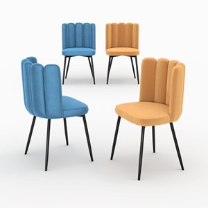 Pack 4 chaises en velours bleu et jaune - rosy