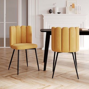 Pack 4 chaises en velours bleu et jaune - rosy