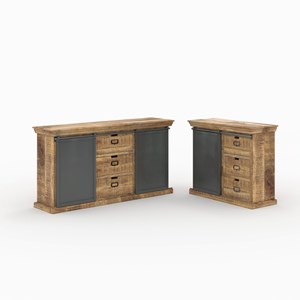 Ensemble 2 buffets moyen et petit en bois de manguier - tabuk
