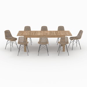 Table et chaises de jardin 8 personnes en bois et résine tressée - tiptur