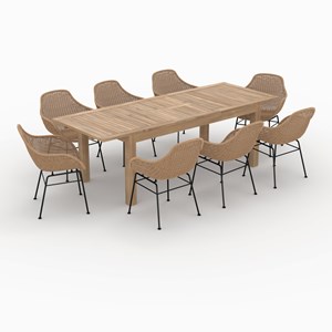 Table et chaises de jardin 8 personnes en bois, résine tressée - carmela