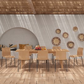Table et chaises de jardin 8 personnes, bois, résine tressée naturelle - tunga