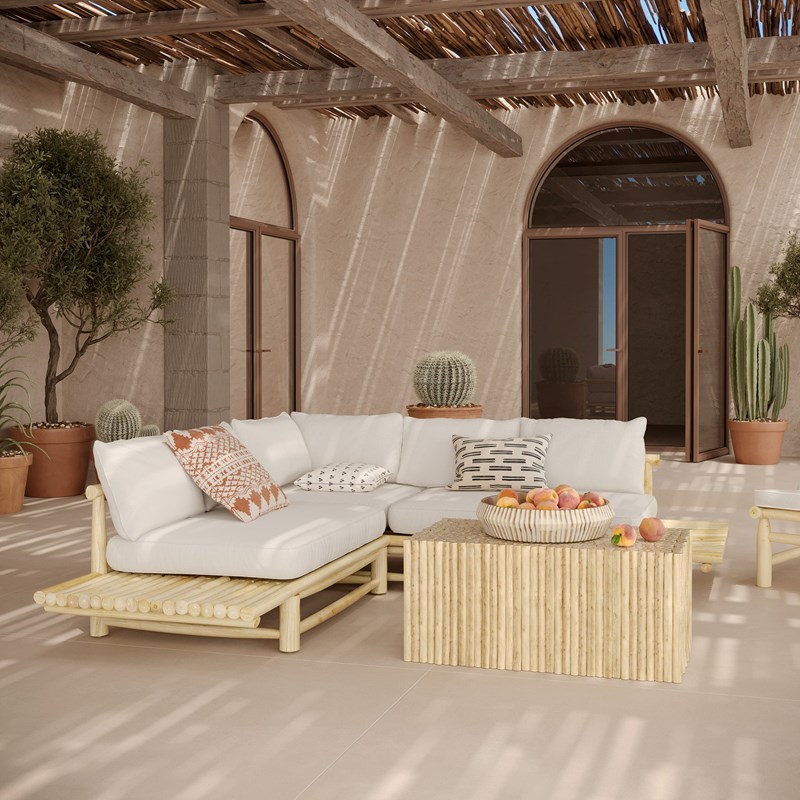 Rendez-vous Déco - Salon de jardin blanc 4 personnes en bois de teck, canapé, table basse - sunny