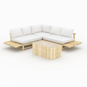 Salon de jardin blanc 4 personnes en bois de teck, canapé, table basse - sunny