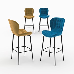 Pack 4 chaises de bar en velours jaune et bleu 75 cm - mazzia