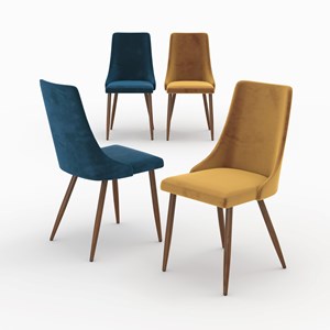 Pack 4 chaises en velours bleu et jaune - vinni