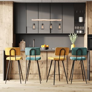 Pack 4 chaises pour îlot central bleues et jaunes 66 cm - texas