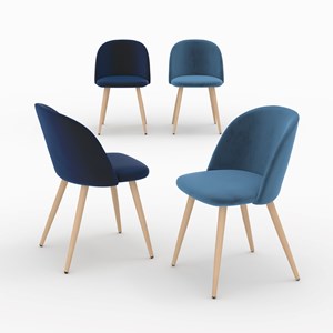 Pack 4 chaises en velours bleu foncé et bleu - cozy