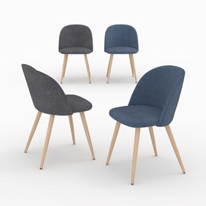 Pack 4 chaises en tissu bleu foncé et gris foncé - cozy