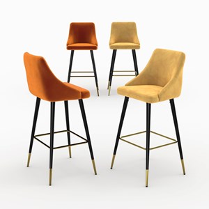 Pack 4 chaises de bar en velours orange et jaune 77,5 cm - aristote