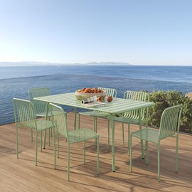 Table et chaises de jardin 6 personnes en métal vert - yumi