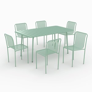 Table et chaises de jardin 6 personnes en métal vert - yumi