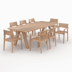 Table et chaises de jardin 8 personnes en bois de teck recyclé - molo