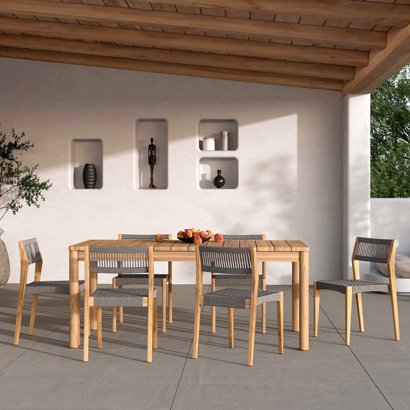 Table et chaises de jardin en bois de teck massif 6 personnes - kora