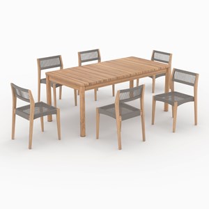 Table et chaises de jardin en bois de teck massif 6 personnes - kora