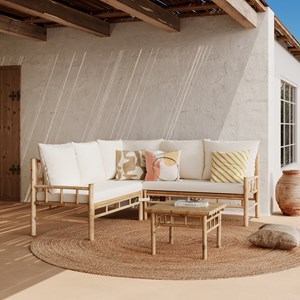 Salon de jardin blanc 5 personnes en bambou - vadella