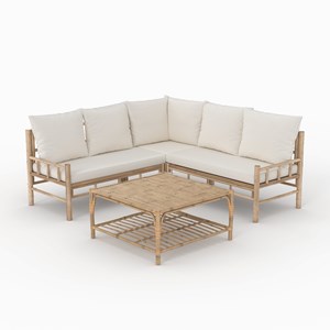 Salon de jardin 5 personnes en bambou, table basse carrée - vadella