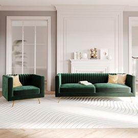 Ensemble canapé et fauteuil en velours vert 3 places - gatsby