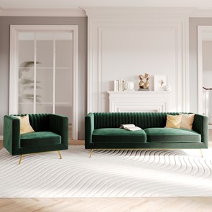 Ensemble canapé et fauteuil en velours vert 3 places - gatsby