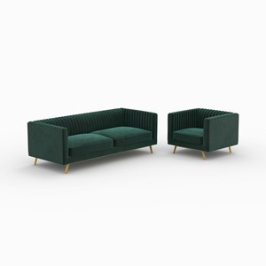 Ensemble canapé et fauteuil en velours vert 3 places - gatsby