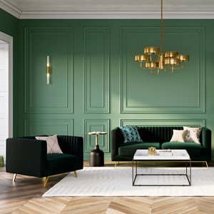 Ensemble canapé et fauteuil en velours vert 3 places - gatsby