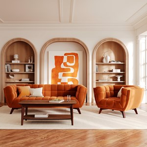 Ensemble canapé et fauteuil en velours orange 4 places - mona