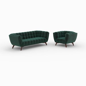Ensemble canapé et fauteuil en velours vert 4 places - mona