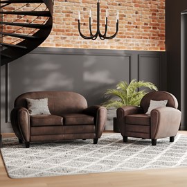 Ensemble canapé et fauteuil marron 3 places - club - club