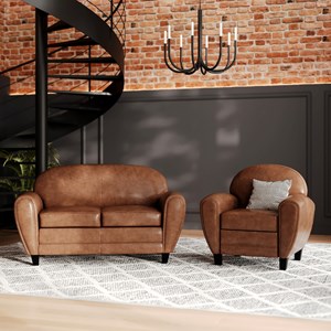 Ensemble canapé et fauteuil camel 3 places - club