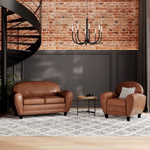 Ensemble canapé et fauteuil camel 3 places - club