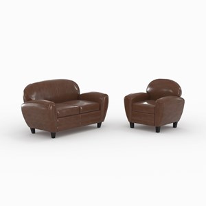 Ensemble canapé et fauteuil marron foncé 3 places - club - club