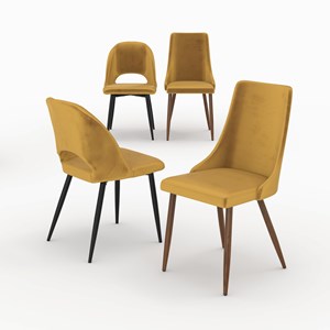 Pack 4 chaises en velours jaune - pénélope