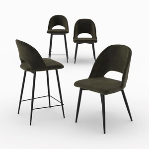 Pack 2 chaises et 2 chaises de bar 65 cm en velours vert - pénélope