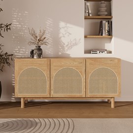 Buffet en bois massif de mindi et rotin - delya