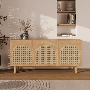 Buffet en bois massif de mindi et rotin - delya